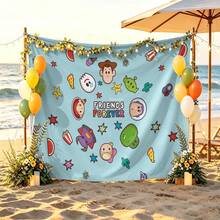 Disney Pixar Toy Story Tapestry With All-Over Cute Chibi Character Icons, Snacks, Stars And "Friends Forever" Themed Print No-Hole Backdrop, Perfect For Parties, Camping, Home Decor, Scene Setup And Gathering Displays - 0 - View 2