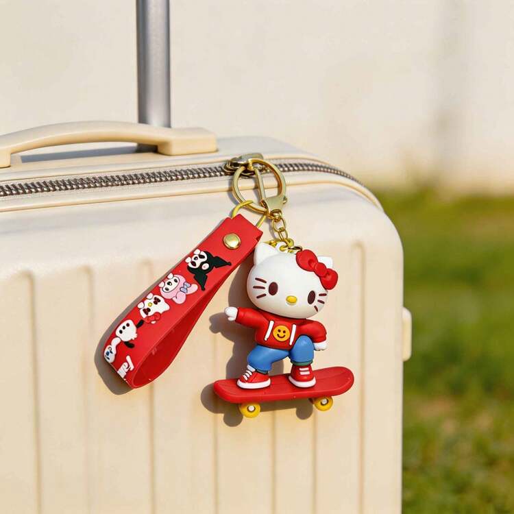 MINISO Sanrio Cartoon Skateboard Figure Keychain Cute PVC Wrist Strap Bag Charm Pendant Soft Rubber Key Ring For Backpack Handbag Car Keys Travel Desk Decor Daily Carry Accessories Wallet Purse Organizer - Style 2 - View 3