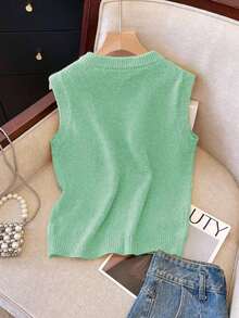 Chaleco elegante de estilo francés para mujer, sencillo y con estilo, versátil para usar en capas, adecuado para ir al trabajo y para uso casual, moderno y estilizador. - Verde - Ver 8
