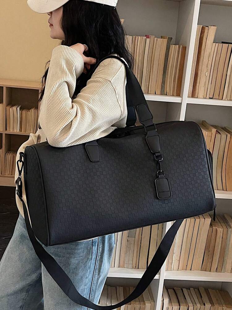 1pc Fashion Stylish Multifunctional Large Capacity Solid Color PU Leather Embossed Soft Thick Travel Bag, With Boarding Pass Pendant Design, Built-In Wet And Dry Separation Bag, Independent Shoe Compartment, Suitable For Men And Women, Ideal For Leisure Travel, Business Trip And Back To School. Waterproof And Wear-Resistant, Can Be Used As Luggage Bag, Sports Yoga Fitness Bag, Student Supplies Bag, Travel Essentials, Holiday Bag, Suitcase, Travel Bag, Etc. - Multicolor - View 8
