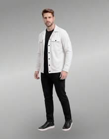 Stylish Men's Jacket With Waterfall Collar, Long Sleeves, Casual Sweatshirt Style With Button Details And Pockets. - 白色 - 查看 6