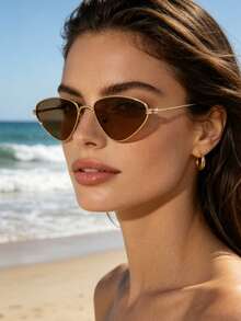 1 Pair New Triangle Ocean Lens Small Frame Metal Fashion Street Style Decorative Fashion Glasses - Golden Tea - View 5