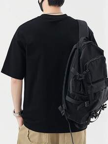 100% Cotton. Stylish Men's Sporty T-Shirt With Cute Cat Print, Crew Neck And Short Sleeves, Comfortable And Versatile, Suitable For Spring And Summer. Sporty Style, Comfortable And Well-Fitting, Ideal As A Gift. A Summer Essential. - Black - View 2