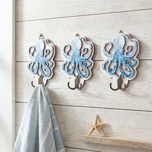 1pc Ocean Theme Wooden Wall Hook With Starfish Turtle Octopus Shell Design Metal Hanging Hook For Coats Hats Keys Bags Small Items Home Decor Bathroom Kitchen Bedroom Entryway Wall Mount Organization Storage Solution - Multicolor - View 5