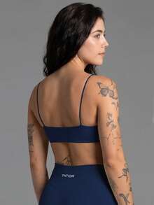 TNTOR Women's Matte Solid Color Seamless Knit Camisole Sports Bra, Removable Padding, Lifted Bustline, Yoga Sports Bra H320 Autumn Style - Navy Blue - View 2