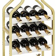 Rustic Freestanding Metal Wine Rack Table – Multi-Functional Bottle & Glass Holder Stand With Wood Countertop, Storage Shelves – Perfect For Home, Kitchen, Dining, Living Room – Compact Design - Gold - View 1