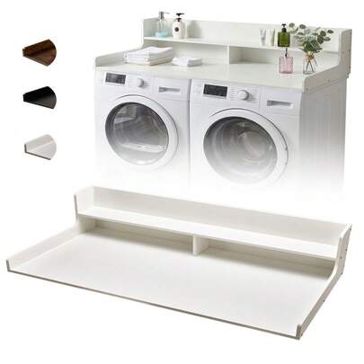 Studyset Heavy Duty Wooden Laundry Shelf Over Washer And Dryer – 54" X 27.5" Organizer Table With 12" Edge Rails, Non-Slip Pads, Farmhouse Storage For Clothes Folding