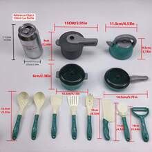 Toddler Small-Size Kitchen Toy Set, Girls Pretend Play Cooking Pots Pans Utensils, Babies Imitate Cutting Fruits Cookware - Green - View 4