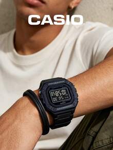 Casio 卡西欧男士运动手表：数字显示全黑树脂表带50米防水多功能电子腕表 W-218H-1B - 黑色 - 查看 4