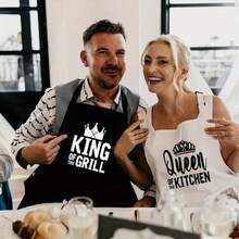 2pcs "King Of The Girl/Queen Of The Kitchen" Creative Home Aprons, Couple Decorative Household Aprons - 2 Pieces - View 1