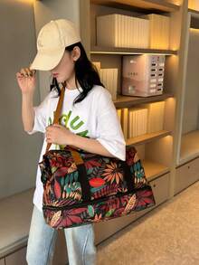 1pc Large Capacity Tropical Leaf Print Wet/Dry Separated Yoga Fitness Bag, Fashionable All-Season Travel Bag With Shoe Compartment - Multicolor - View 2