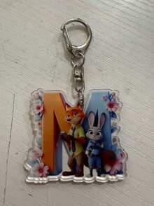 1 Set 2D Flat Nick Fox & Judy Rabbit Letter Cartoon Keychain, With "A-Z" Fantasy Theme Acrylic Pendant & Chain - Multicolor - View 11