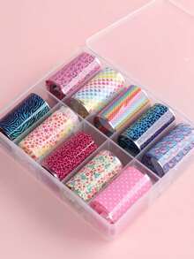 10 Rollen Blumen- & Leoparden-Muster Nageltransfer-Folie, Y2K Regenbogen, Herz, Schmetterling, Zebra Nagel-Foliensticker, klassisch eleganter Sternenhimmel Komplett-Wrap DIY Nagel-Sticker, Frühlings-/Sommer-Nagel-Accessoires für Frauen & Mädchen - Verschiedenfarbig - Übersicht 10