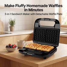 CACHOO 3-In-1 Breakfast Maker Machine With Interchangeable Plates – 800W, Includes Waffle, Sandwich & Grill Plates For Homemade Breakfast, Snacks, And BBQ - Black - View 4