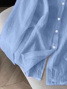 Women's Lightweight Lace Trim Semi-Sheer Layered Shirt, Fashion Designer Version, Suitable For Spring, Summer And Autumn, Machine Washable, Boho-Chic - Blue - View 4