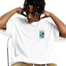Men's T-Shirt Surfing Paradise Palm Sunset Beach Comfortable And Versatile Outdoor Casual Short Sleeve - White - View 2