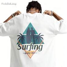 Men's T-Shirt Surfing Silhouette Palm Trees Ocean Wave Comfortable And Versatile Outdoor Casual Short Sleeve - White - View 1