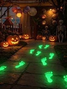18pcs Glow-In-The-Dark Footprint Floor Stickers, Removable Glowing Footprint Wall Decals, Halloween Decorations, Halloween Party Supplies, Waterproof Stickers, Suitable For Walls, Stairs, Ceilings, Removable Glow-In-The-Dark Footprint Stickers For Guiding Flow And Path Marking - Multicolor - View 7