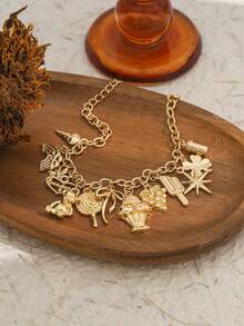 1pc Gothic Style Butterfly Heart Letter Bear Pendant Bracelet, Hip-Hop Street Style Bracelet For Women - Gold - View 2