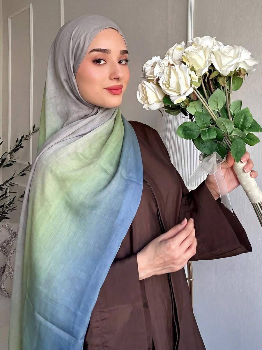 1件女款波希米亞風水彩印花頭巾，防曬圍巾，優雅多功能日常穿搭披肩髮帶