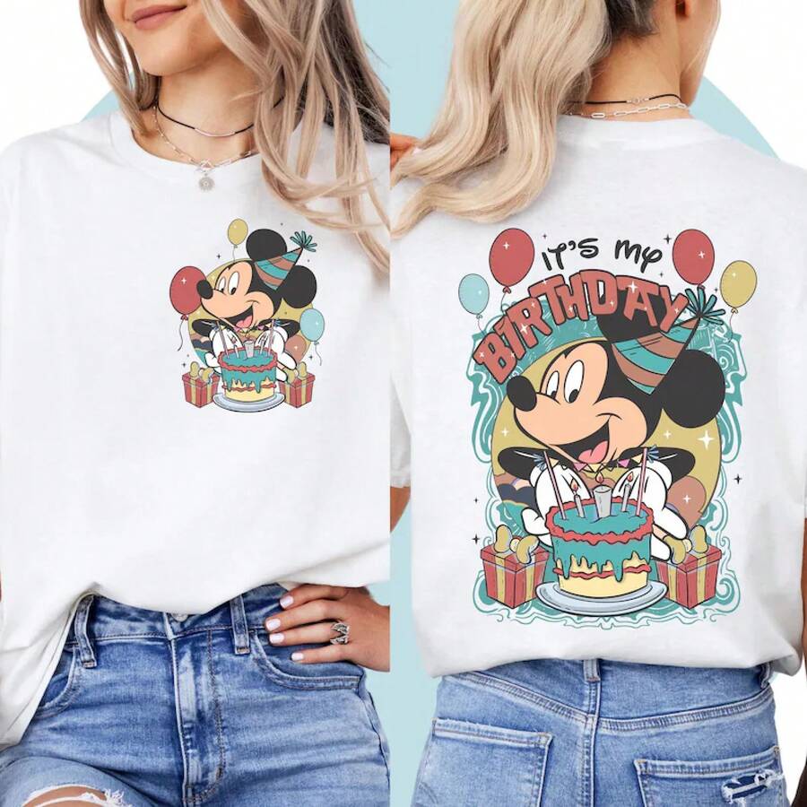 Disney Unisex T-Shirt Mickey Shirt | Mickey Mouse Birthday Tshirt | Mickey Child Tshirt | Disney Cartoon Shirt Unisex Adult Kids | Disney Theme Party - trắng - Xem 1