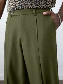 Men's Casual Loose Fit Straight Leg Wide Leg Pants With Pockets Zipper Button Design Long Pants Formal Occasion Comfortable Style Men's Suit Pants - Green - View 8