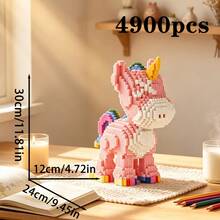 4900pcs Cute Rainbow Unicorn Micro Building Blocks Kit, 3D Animal Mini Particle Assembly Bricks, DIY Stress Relief Puzzle Figurine, Aesthetic Desktop Ornament, Birthday Holiday Gift For Girls Kids Room Decor Collectible Toy - Multicolor - View 7