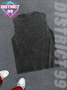 Men's VonDutchs Style Washed Cotton Sleeveless Vest, Eye Flame Graphic, Black Retro Distressed Summer Tank Top, Daily Casual & Father's Day Gift - 黑色 - 查看 3