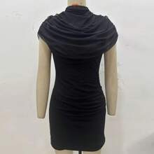Vestido de retazos para mujer, vestidos decorativos apilados con cintura ceñida, vestido ajustado adelgazante para mujer, vestidos elegantes de para mujer - Negro - Ver 4