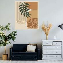 1 pieza de arte moderno abstracto geométrico en lienzo con diseño de hojas tropicales - Marco de madera, paleta de colores beige y marrón, fácil de colgar - Ideal para decoración del hogar, oficina, sala de estar - Colgante de pared inspirado en la naturaleza, decoración de pared - Enmarcado - Ver 5