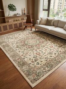 1pc Green & Brown Vintage Bohemian Style Living Room Rug. Suitable For Kitchen, Dining Room, Bedroom, Room Holiday Decor, Indoor/Outdoor, Office, Lobby, Anti-Slip Doormat, Bathroom Rug, Hallway, Study, Gaming Area Rug. - Olive Green - View 3