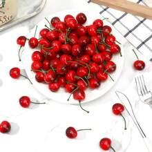 50pcs Artificial Cherry Decor, Suitable For Home, Kitchen, Party Decoration And Office Desk - Black and Red - View 5