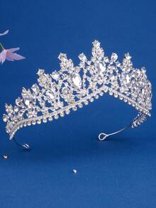 1pc Elegant Crystal Bridal Crown, Silver Rhinestone Princess Hair Accessory For Wedding, Prom, Birthday Party - Silver - View 7