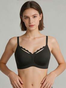 1pc Women's Wireless Bra - Molded Cup, Adjustable Straps, Comfortable For Daily Wear - Black - View 4