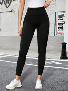 Leggings Deportivos de Cintura Alta para Mujer, Ajustados con Bolsillo Lateral, Tela Elástica para Entrenamiento y Uso Diario - Negro - Ver 3