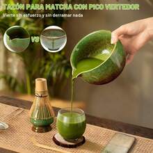 Kit de Té Matcha Tradicional - Juego Completo Con Batidor, Tazón de Cerámica Hecho a Mano, Soporte, Cuchara - Ceremonia de Té Japonés 9 Piezas (Verde) - Verde - Ver 2