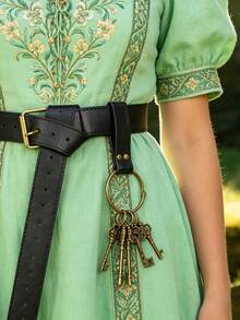 1pc Black Faux Leather Belt Key Holder With Rivets, Comes With 5 Bronze Skeleton Keys, Medieval Renaissance LARP Keychain, Costume Prop - A - View 9