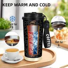 1pc 18oz Stainless Steel Insulated Travel Mug With Straw, Perfect Mother's Day Gift For Mom, Leopard Print "MAMA" Design, Coffee Cup, Car Cup, Outdoor Travel Water Bottle, Suitable For Outdoor And Work Use, Birthday Gift - Multicolor - View 4