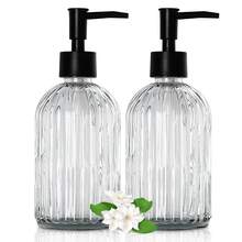 2 Pack Glass Soap Dispenser With Pump, 400ml/13.5oz Refillable Soap Dispensers With Vertical Stripe For Hand Wash & Dish Wash, Elegant Bathroom Soap Dispenser For Dishwashing Liquid, Lotion - 2件透明色 - 查看 1