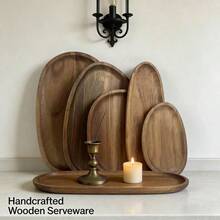 1 pieza Bandeja decorativa asimétrica de madera resistente e impermeable, fácil de limpiar, adecuada para café, frutas, comida, llaves, joyas, escritorio, hogar, restaurante, dormitorio, baño, oficina, hotel, fiesta y talla grande, excelente regalo - color madera C - Ver 8