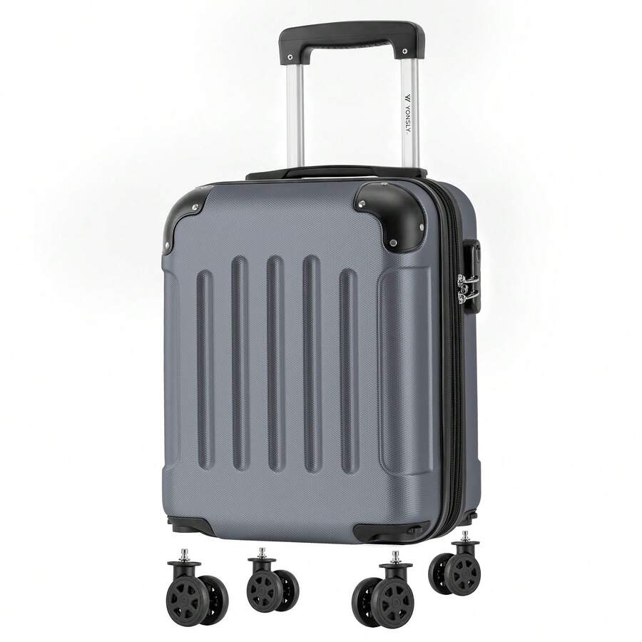 YONSLY 16 Inch Suitcase With Detachable Wheels 360° Combination Lock Double Zipper Soft Rubber Handle Trolley Travel Suitcase For Vacation - 深灰色 - 查看 1