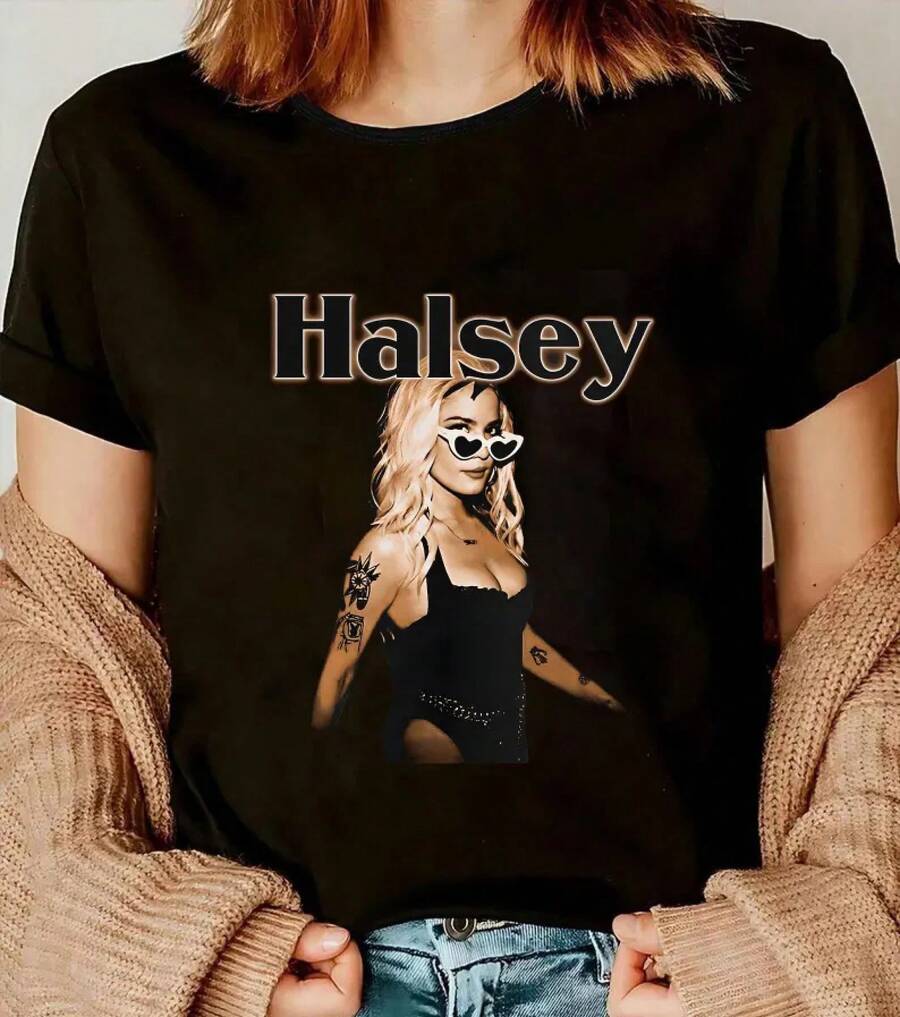 Vintage Halsey T-Shirt, 90er-Jahre-Ästhetik, Y2K-Band-Shirt, Retro-Musik-Shirt, Unisex-Grunge-Shirt, Geschenk für Halsey-Fans, Konzert-Shirt im Vintage-Stil - Schwarz - Übersicht 1