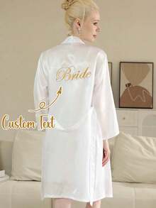 Customized Satin Embroidery Bridal Robe, Half Sleeve Design, Customized Bridesmaid Bridal Robe,Customized Bridal Robe, Bridesmaid Prep Robe - Multicolor - View 4