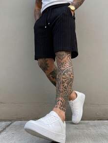 Pantalones cortos de punto de pierna ancha con cordón ajustable para hombre. - Negro - Ver 3
