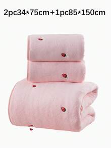 Coral Fleece Embroidered Strawberry Small Towel, Microfiber Solid Color Embroidered Strawberry Bath Towel, Strawberry Towel, Microfiber Solid Color Embroidered Strawberry Bath Towel Or Towel, Couple Style Home Hand Towel, Bath Towel, Soft Skin-Friendly Bathroom Towel, Bathroom Supplies - Pink - View 16