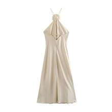 Vestido midi con cuello halter floral para mujer, moda, sin espalda, tirantes finos atados, vestidos femeninos, de noche - como en la imagen - Ver 3