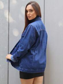 Maxi Oversized Denim Jacket With Pockets, Women's Long Winter - Lisa oscura - Ver 5