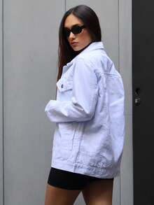 Maxi Oversized Denim Jacket With Pockets, Women's Long Winter - 白色 - 查看 5