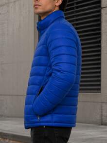 Men's HPC Polo Fleece Puffer Jacket, Warm, Casual, Basic, No Hood, Youthful And Modern Style, Ideal For Winter Or Cold Weather - Royal Blue - View 3