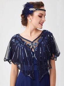 1 pieza Chal vintage elegante de los años 20 con lentejuelas, capa con bordado de encaje, chaqueta formal corta con lentejuelas y cuentas, chaleco de estilo callejero, capa brillante para discoteca, accesorio formal y transpirable de fiesta para mujer con abertura delantera - Multicolor - Ver 18